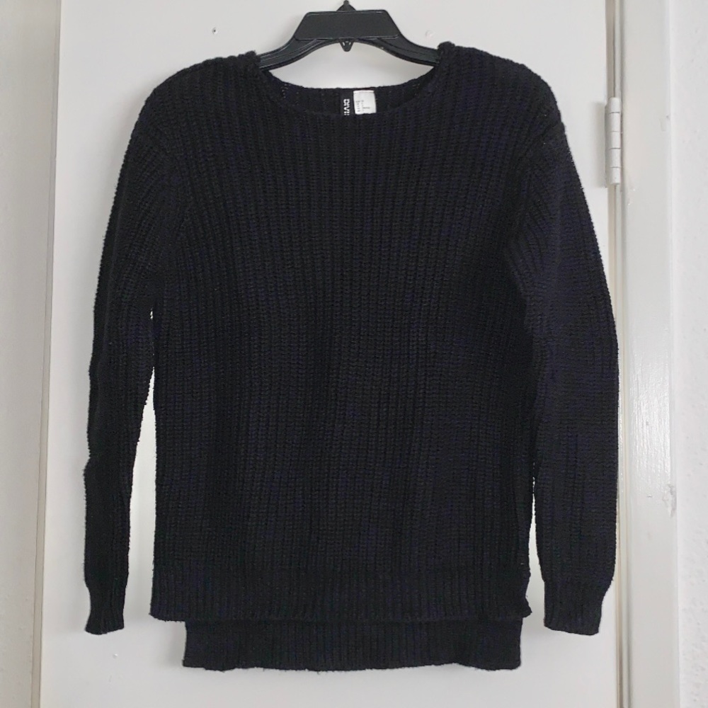 H&M Black High Low Knit Crew Neck Sweater Top - Size 2